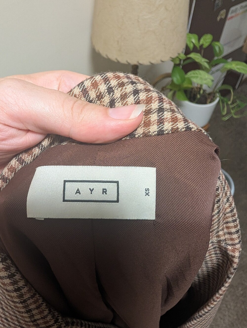 AYR Plaid Wool Blazer XS Brown Houndstooth Academia Preppy - Picture 7 of 9
